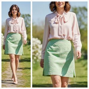 Vintage Liz Claiborne Floral Embroidered Spring Green Skirt Size 14